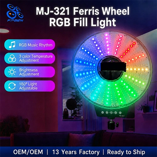 38W RGB Fill Light Ferris Wheel Panel Music Rhythm Sync RGB Live Streaming Video Light for Live Stream Party Vlog TK Makeup